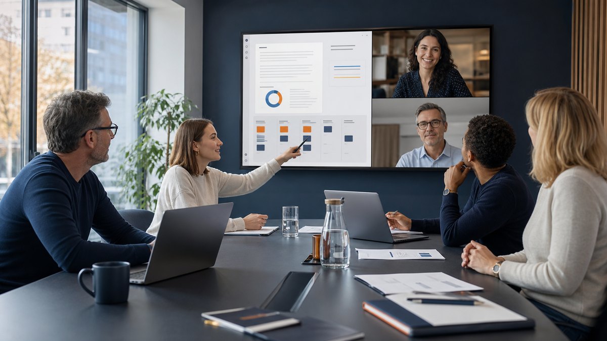 Hybrides Team bearbeitet gemeinsam Dokumente, Aufgaben und Entscheidungen