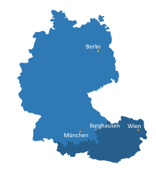 Übersicht der zwölf Standorte der ppedv AG in Deutschland und der ppedv GmbH in Österreich